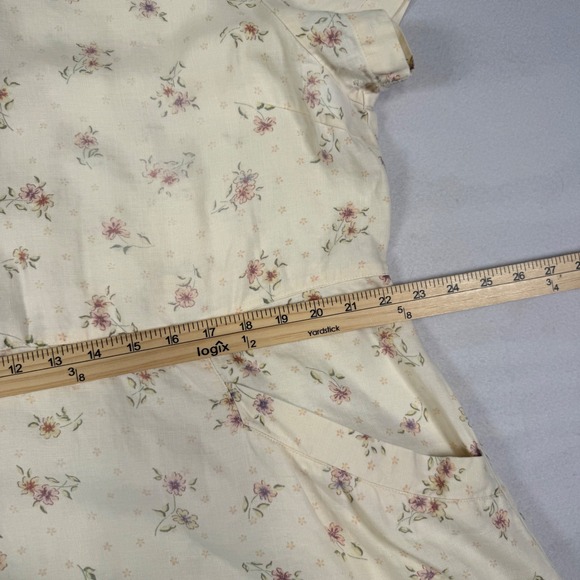 Vintage 90s Eddie Bauer Women XXL Linen Floral Maxi Dress Cream Short Sleeve - Picture 4 of 9